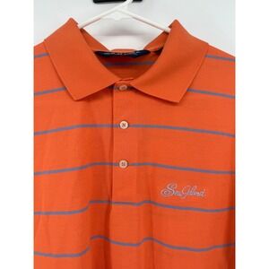 Sea Island Mens Polo Shirt Orange Blue Striped Short Sleeve Golf Casual see pics